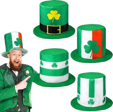 Amazon.com: Vinsatin 4 Pcs St. Patrick's Day Hat Green Leprechaun Hat ...