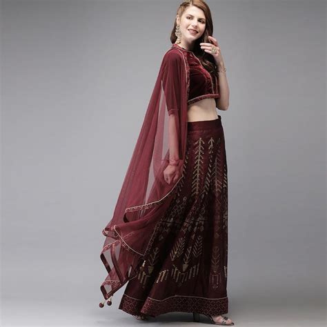 Maroon & Gold-Toned Ready to Wear Lehenga & Blouse With Dupatta ...
