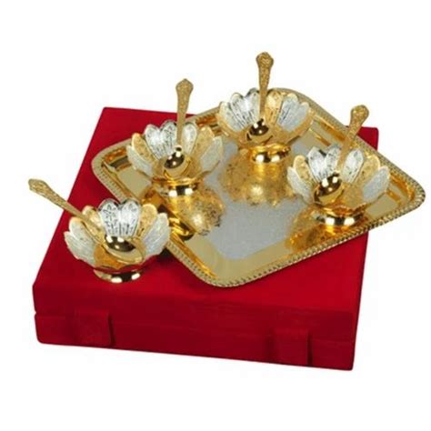 Wedding Gifts - Silver Gold Plated Brass Lotus Bowl Set Of 9 Pieces ...