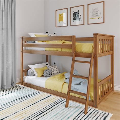 Amazon.com: Max & Lily Twin Over Twin Low Bunk Bed with Ladder, Wooden ...