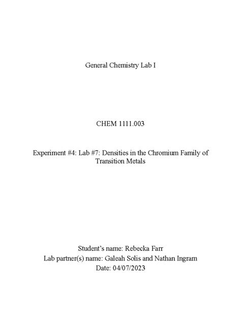 Image result for Chemistry Lab Report Example University