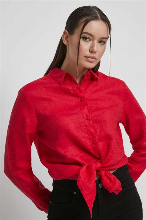 Koszula lniana damska gładka kolor czerwony | zamów na wearmedicine.com