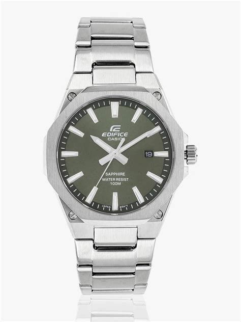 CASIO EFR-S108D-3AVUDF Edifice Green Dial Silver Stainless Steel Band ...