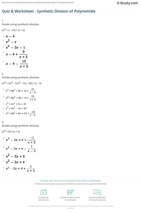 Free dividing polynomials synthetic division worksheet, Download Free ...
