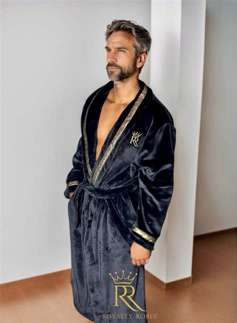 Black Royalty Robe With Gold Greek Key Trim, Soft Plush Cozy Luxury ...