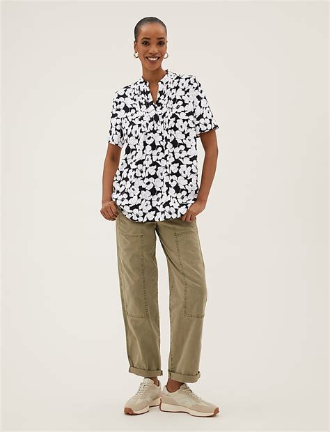 Buy Floral V-Neck Pintuck Short Sleeve Blouse at Marks & Spencer