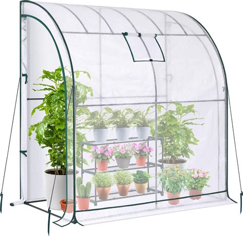 Lean to Greenhouse with Greenhouse Shelving: Ohuhu Portable Walk-in ...