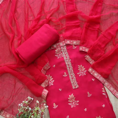 Hassmuk Hot Pink All Over Embellished Work Dola Silk Suit Set ...