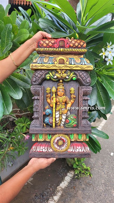 Vetrivel Murugar Kavadi With Gopuram Wood Carving Wall Panel With Peac ...