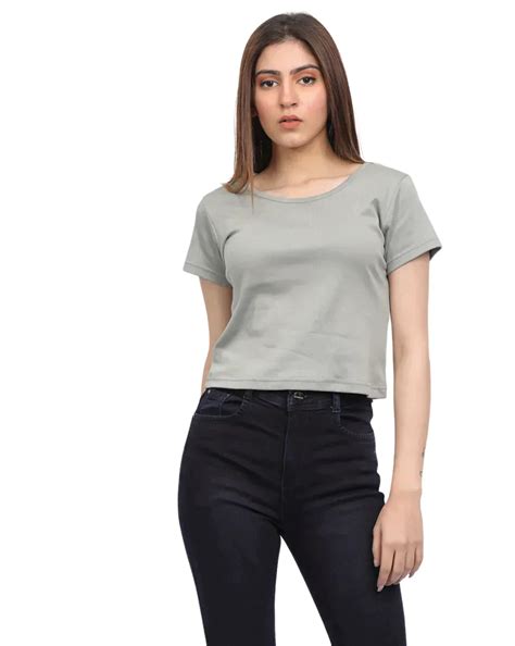 Women's Cotton Crop T-Shirt | Grey T-Shirt for Women | Be Simple ...