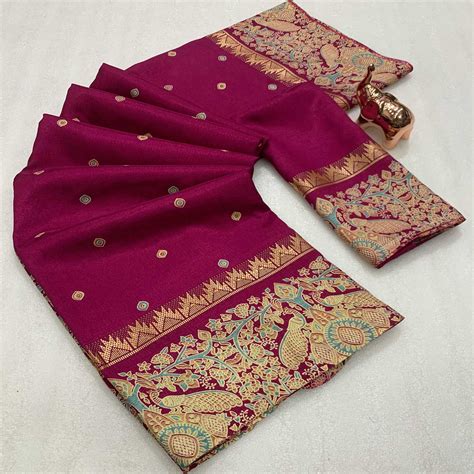 Magenta Cotton Silk Saree with Zari-Woven Border and Striking Printed
