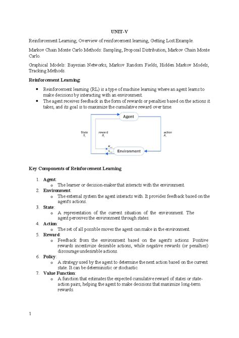 Unit-5 ML: Overview of Reinforcement Learning & MCMC Methods - Studocu