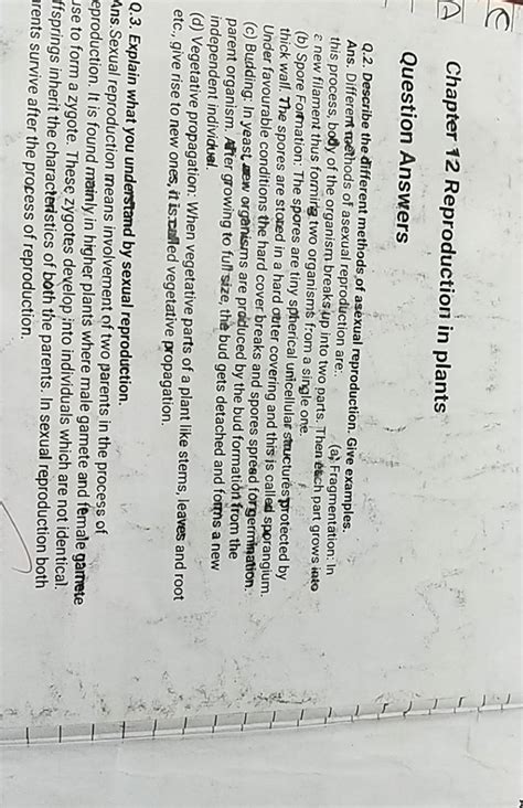 Chapter 12 Reproduction in plants Question Answers Q.2. Describe the diff.. - reproduction of plants question answers