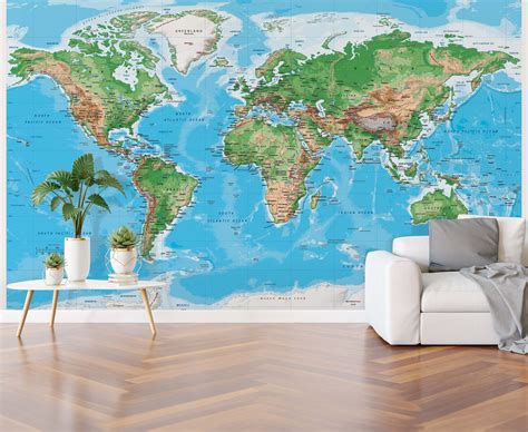 World Physical Map Murals | World Maps Online