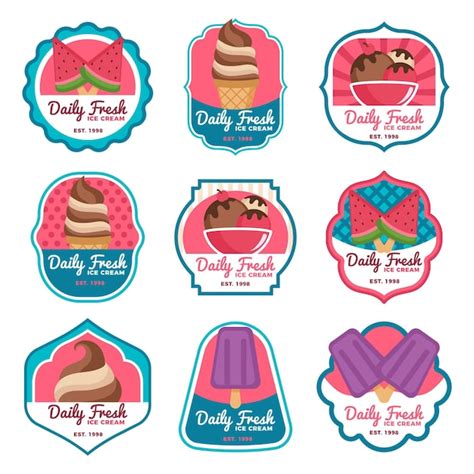 Flat design ice cream label pack | Free Vector