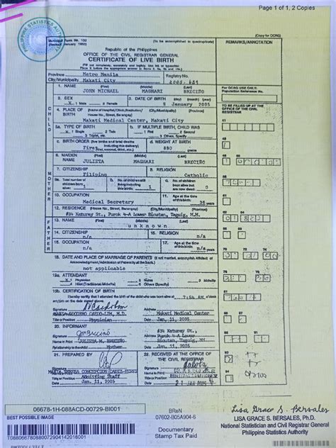 Image result for PSA Birth Certificate Example