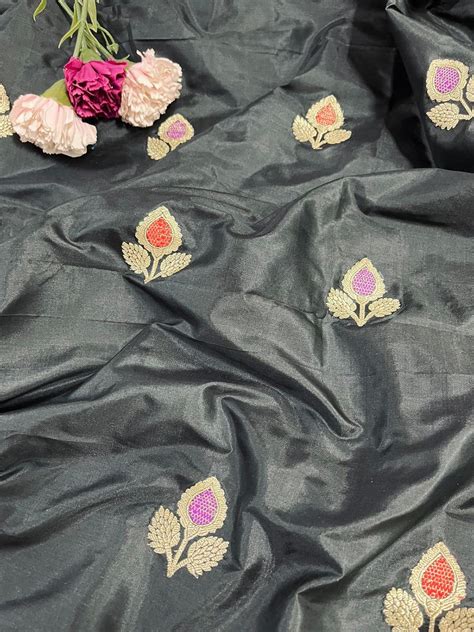 Black Banarasi Silk Meenakari Fabric