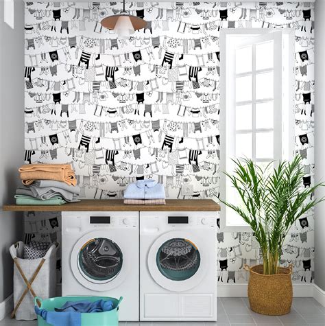 Wallpaper Laundry Room Organization
