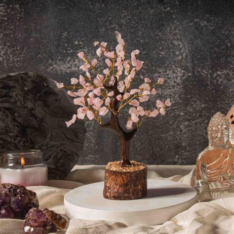 Rose Quartz Crystal Tree with Wooden Base - Solacely