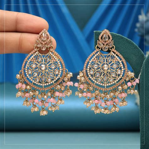 Baby Pink Color American Diamond Earrings – Eindiawholesale