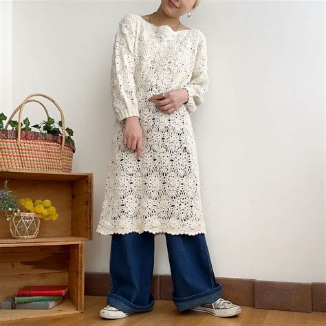 flower crochet knit dress | hummingvtg
