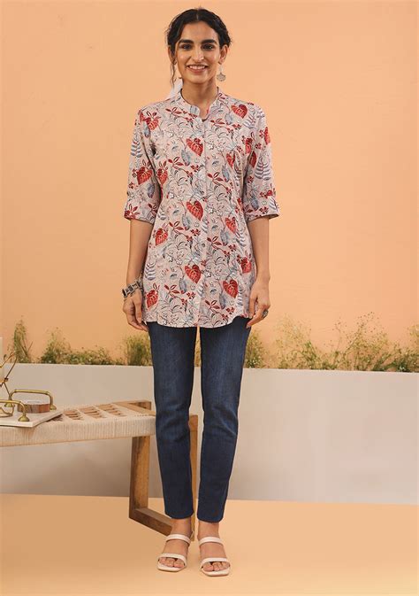 Beige Floral A-Line Top