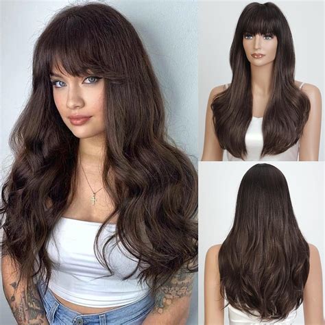 MISS LIRENN® Long Straight Brown Wigs for Women Natural Synthetic ...