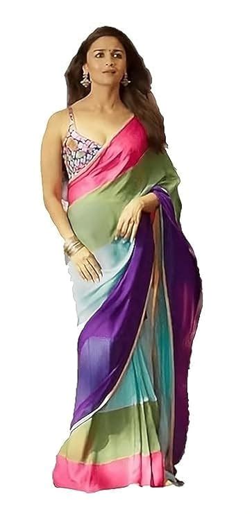 Sidhidata Women's Printed Pure Georgette Saree With Unstitched Blouse ...