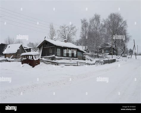 Winter in Russian village Stock Photo - Alamy