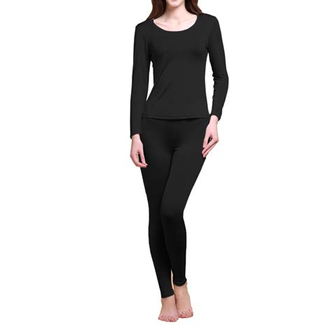 Womens Silk Long Johns Thermal Underwear Top Pants Set Scoop Neck | eBay