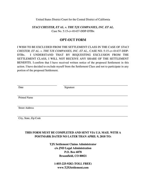 Fillable Online OPT-OUT FORM - TJX Settlement Fax Email Print - pdfFiller