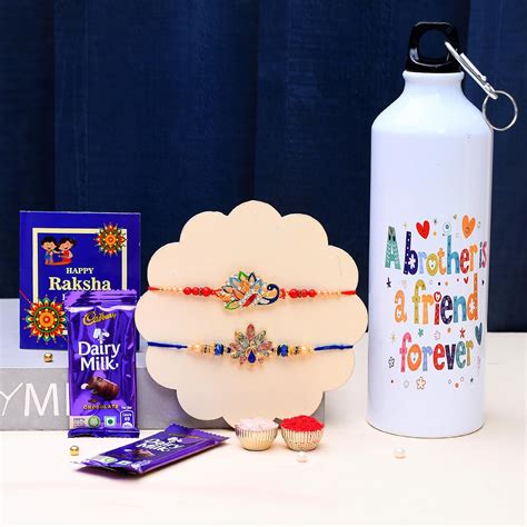 Rakhi For Brother Dairy Milk Chocolate Rakhi, Printed Sipper Bottle ...