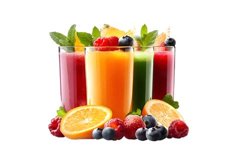 Refreshing fruit juices with fresh berries on a transparent background ...