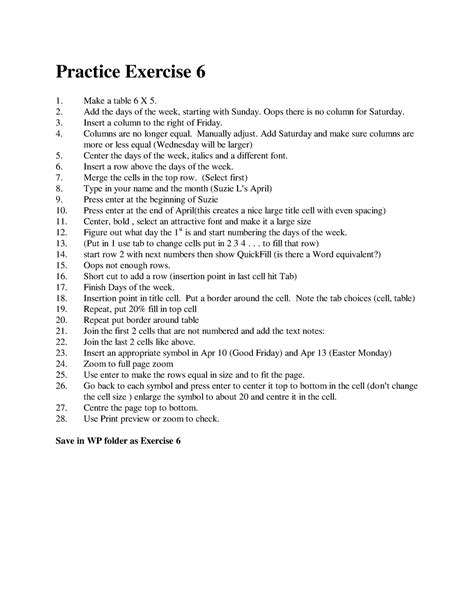 MS Word Table Exercise 的图像结果