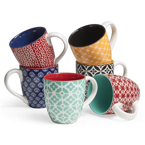 DOWAN Coffee Mugs Set of 6, Colorful 19 oz Large Porcelain Mugs with ...