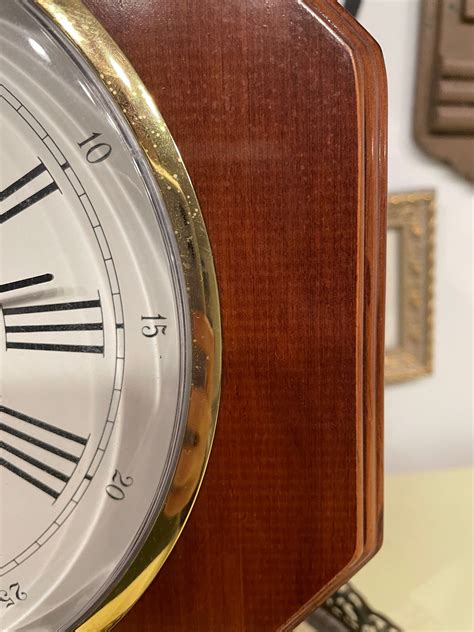 Vintage Seth Thomas Quartz Face Analog Wood Brass Wall Clock Office ...