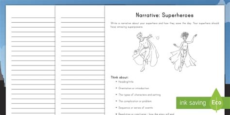 Narrative Writing: Superheroes Writing Worksheet - Twinkl