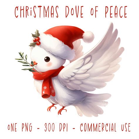Christmas Dove of Peace Clipart, Cute Christmas Character PNG Graphic ...