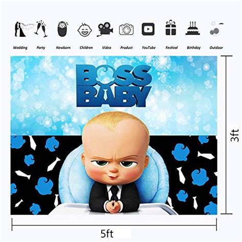 Buy Happy 1st Birthday Light Skin Boss Baby Backdrop 5x3ft Blue Bokeh ...