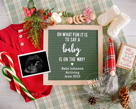 Editable Digital Christmas Pregnancy Announcement, Edit-yourself Birth ...