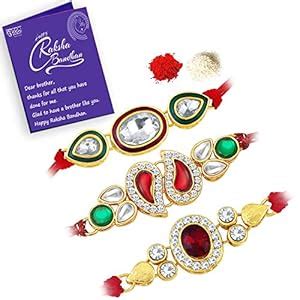 Buy Sukkhi Elegant Gold Plated Austrian Diamond Rakhi Combo (Set of 3 ...