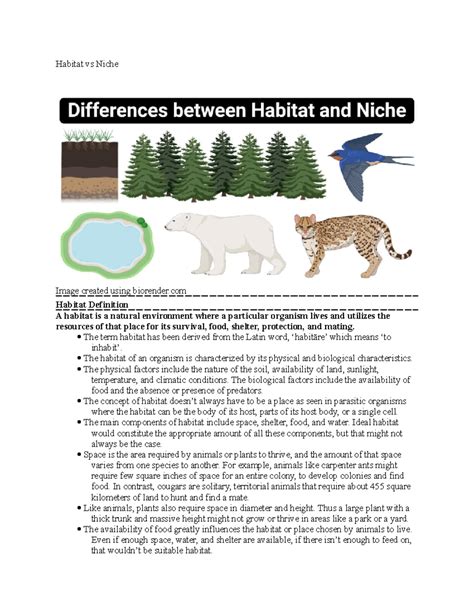 Habitat vs Niche - notes - Habitat vs Niche Image created using ...