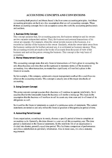 Befa-1 - Notes by lecture - ACCOUNTING CONCEPTS AND CONVENTIONS 1 both ...
