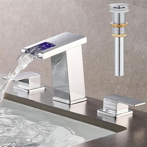 AVSIILE LED Bathroom Faucet 3 Hole, Chrome Waterfall Bathroom Faucets ...