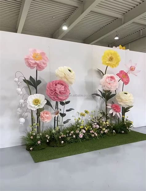 Artificial Giant Flowers Organza Paper Poppy Peony Flower Set Luxury ...