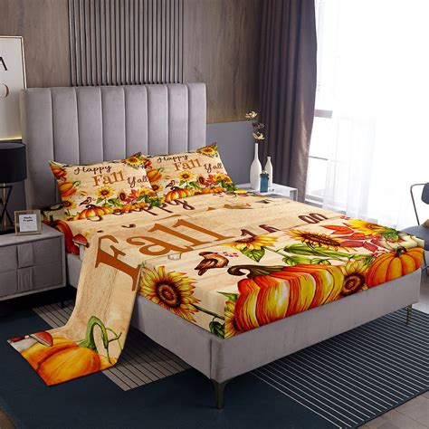 Rustic Fall Bedding Set Twin,Farmhouse Sunflower Pumpkin Sheet Set ...