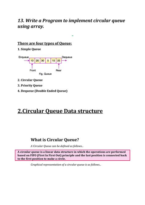 Lecture-19 DS Queue - dsa notes - 13. Write a Program to implement ...