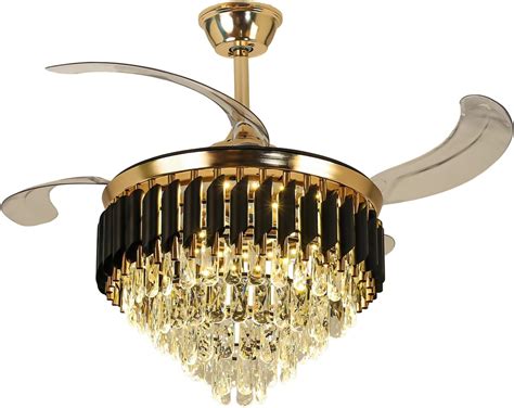 CITRA Invisible Gold Black Ceiling Fan Chandelier with K9 Crystal and ...