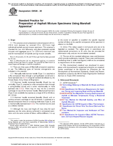 ASTM D6926-20 Standard Practice for Asphalt Mixture Specimen ...