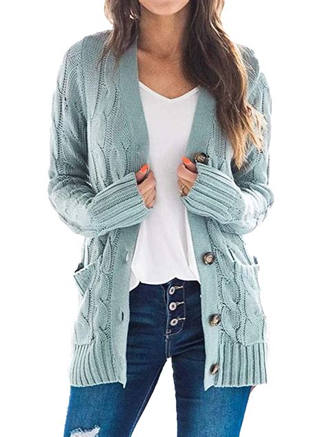 Womens Winter Knitted Tops Cardigan Solid color Twist Button Down ...